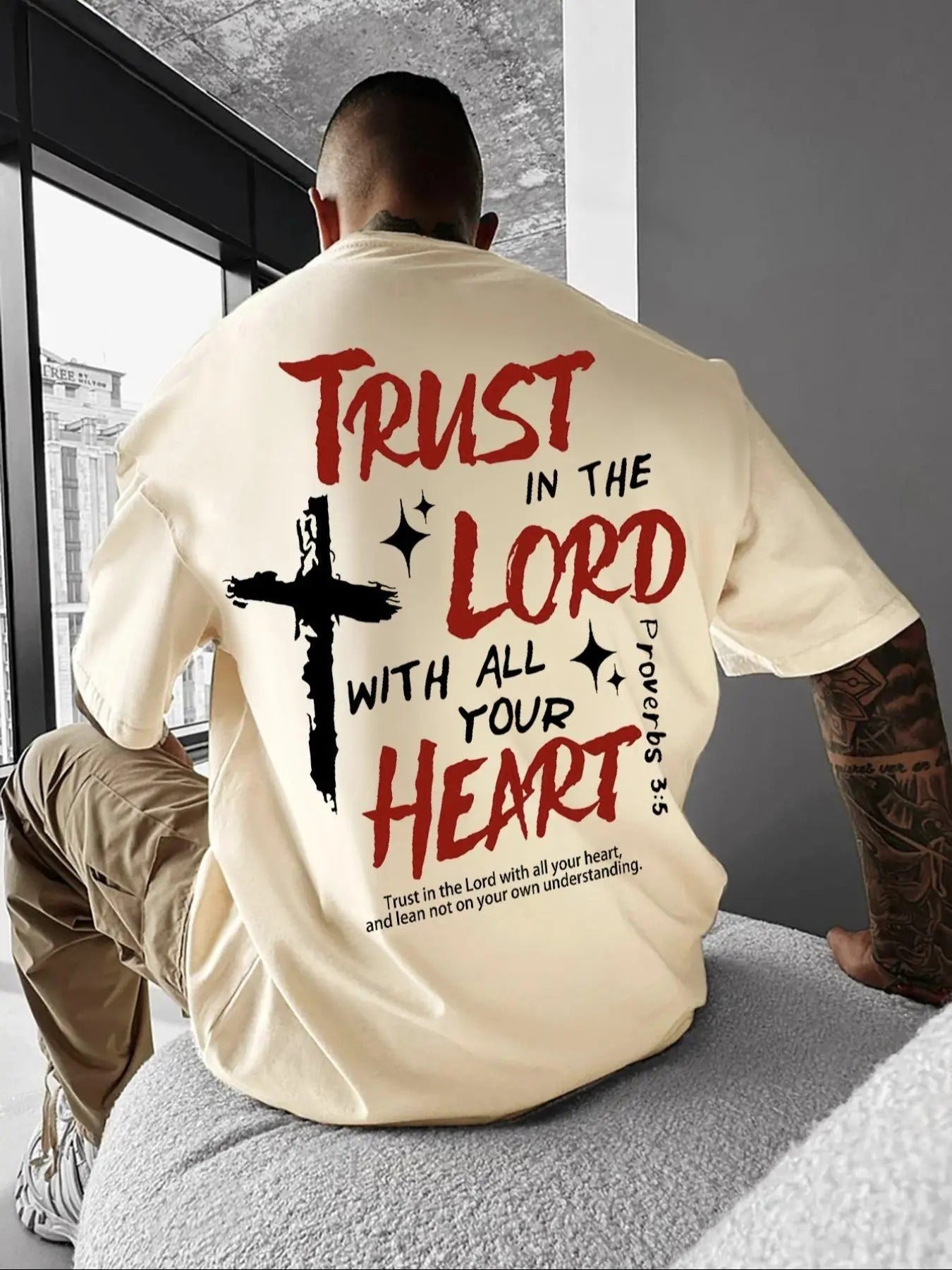 Men's Letter Print Cross & Cross Design Short Sleeve Graphic Tee, Street Fashion Casual Round Neck T-shirt for Daily...