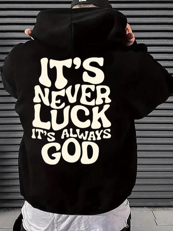 Men's Letter Print Drawstring Hoodie, Casual Regular Fit Long Sleeve Pocket Hooded Sweatshirt for Fall & Winter, Men's...