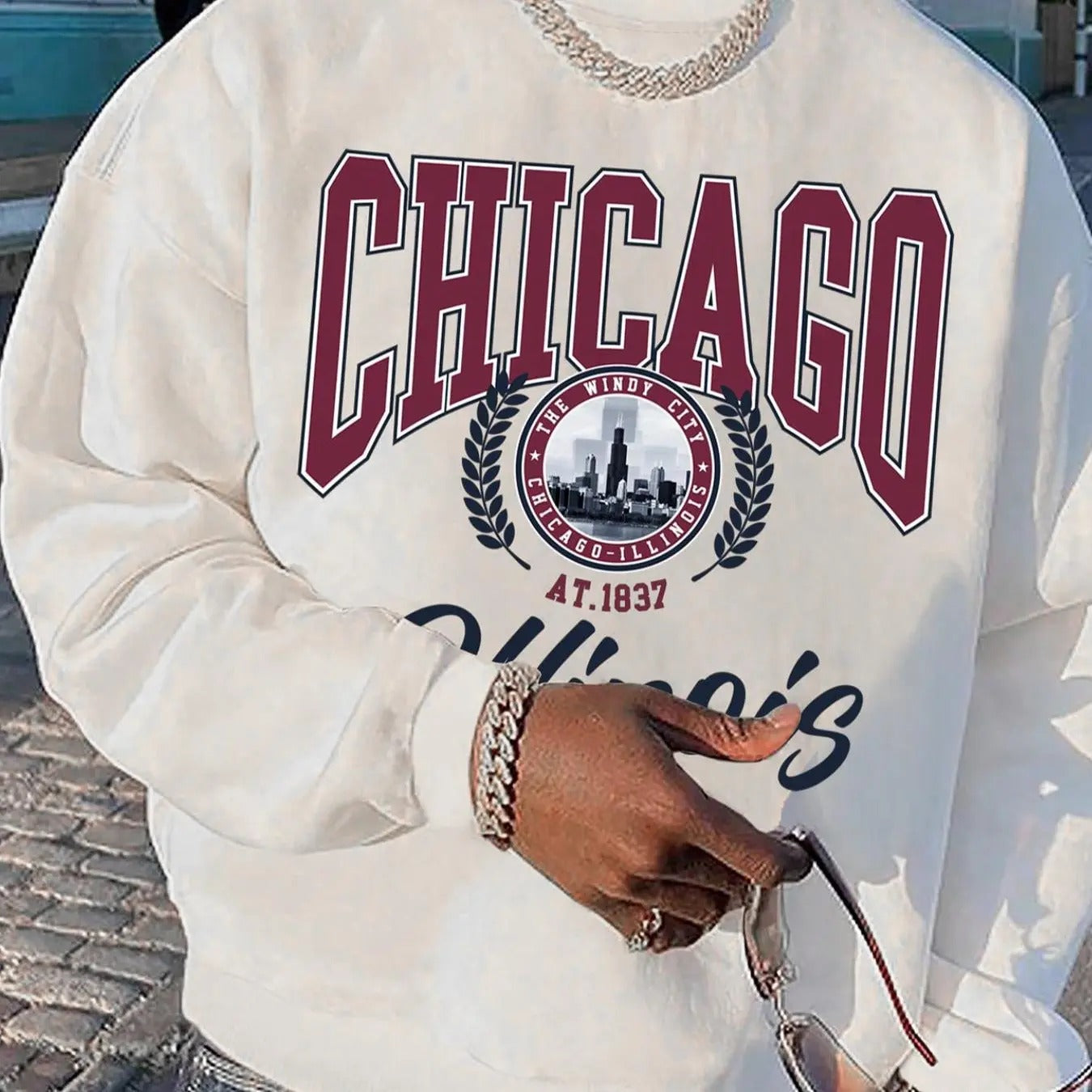 Men's Letter Print Drop Shoulder Sweatshirt, Regular Fit Casual Soft Comfy Long Sleeve Round Neck Pullover for Fall &...