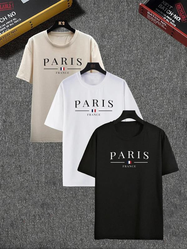 Men's Letter Print Drop Shoulder Tee, Casual Short Sleeve Round Neck T-Shirt for Summer, Fashion Comfy Men's Top for...