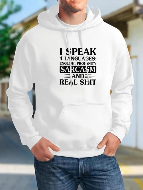 Men's Letter Print Drop Shoulder Thermal Lined Hoodie, Fashion Casual Regular Fit Drawstring Pocket Hooded Sweatshirt for...