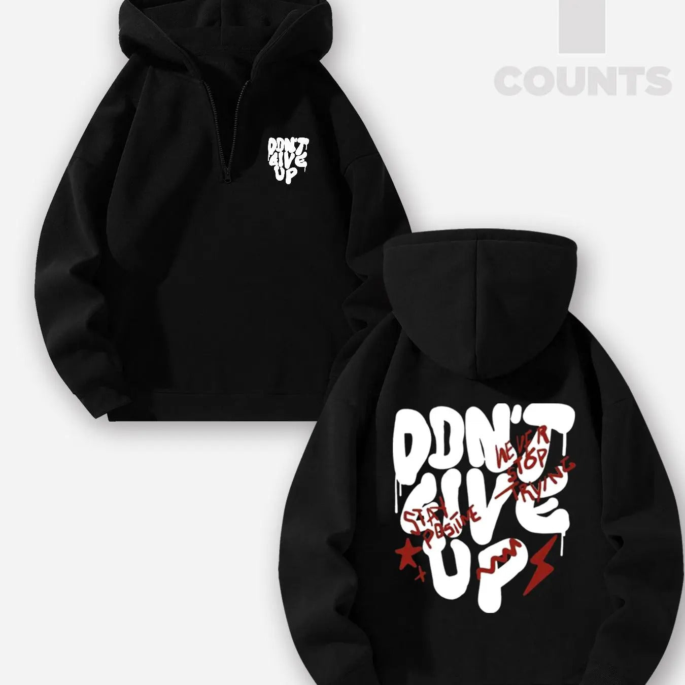Men's Letter Print Drop Shoulder Zip Up Hoodie, Regular Fit Casual Long Sleeve Hooded Sweatshirt for Fall & Winter, Men's...