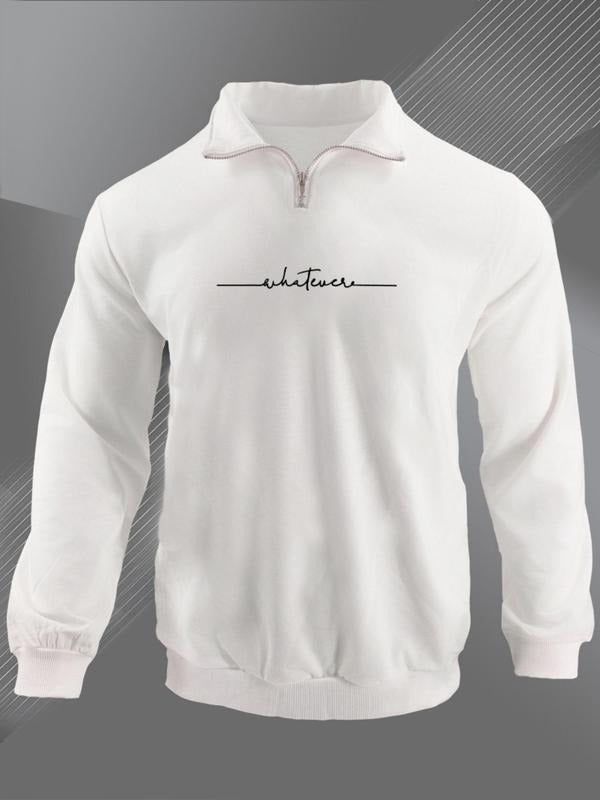 Men's Letter Print Half Zip Up Collar Sweatshirt, Casual Regular Fit Long Sleeve Pullover for Daily Wear, Men's Top for...