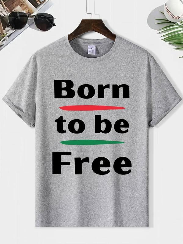 Men's Letter Print Round Neck Graphic Tee, Loose Casual Fashion Short Sleeve T-shirt for Summer, Men's Top for Daily Wear...