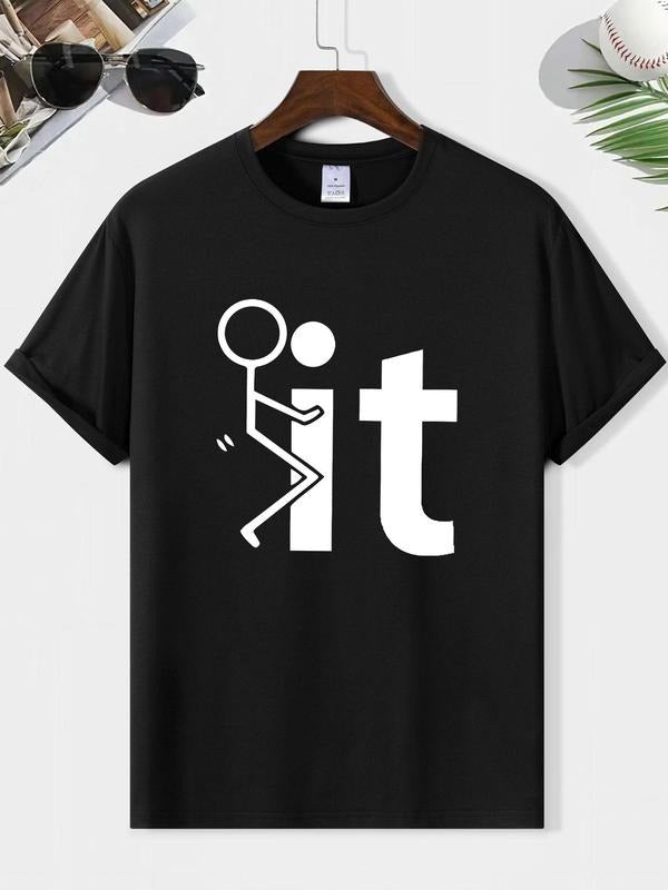Men's Letter Print Round Neck Graphic Tee, Loose Casual Short Sleeve T-shirt for Summer, Men's Top for Daily Wear,...