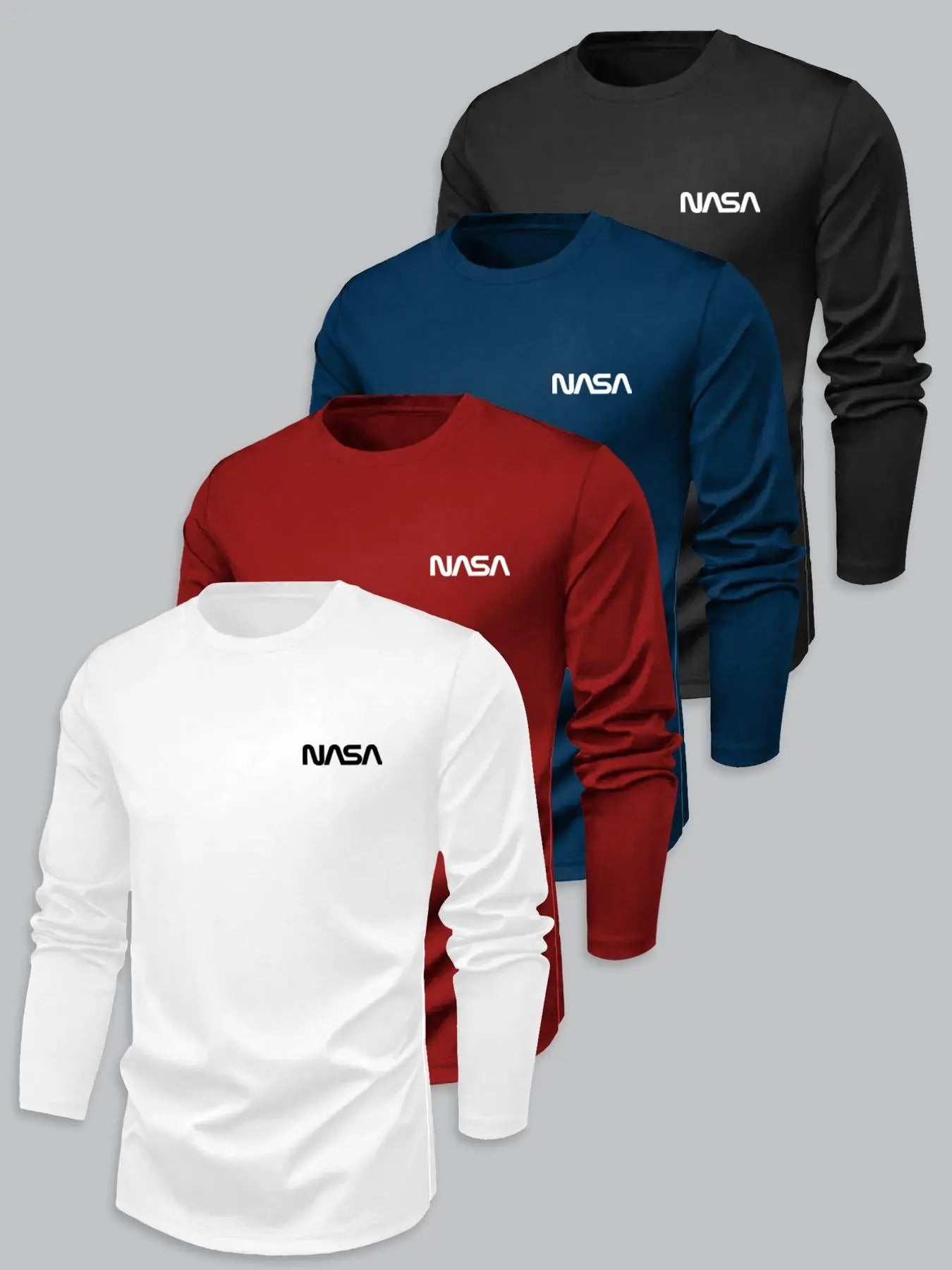 Men's Letter Print Round Neck Long Sleeve Tee, Regular Fit Casual Crew Neck T-shirt for Spring, Men's Top for Daily Wear,...