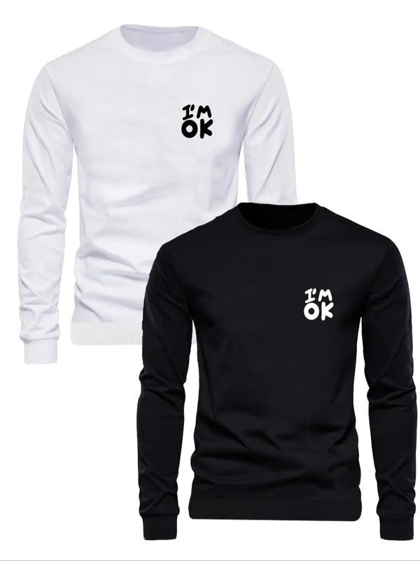 Men's Letter Print Round Neck Sweatshirt, Regular Fit Casual Fashion Long Sleeve Pullover for Fall & Winter, Men's...