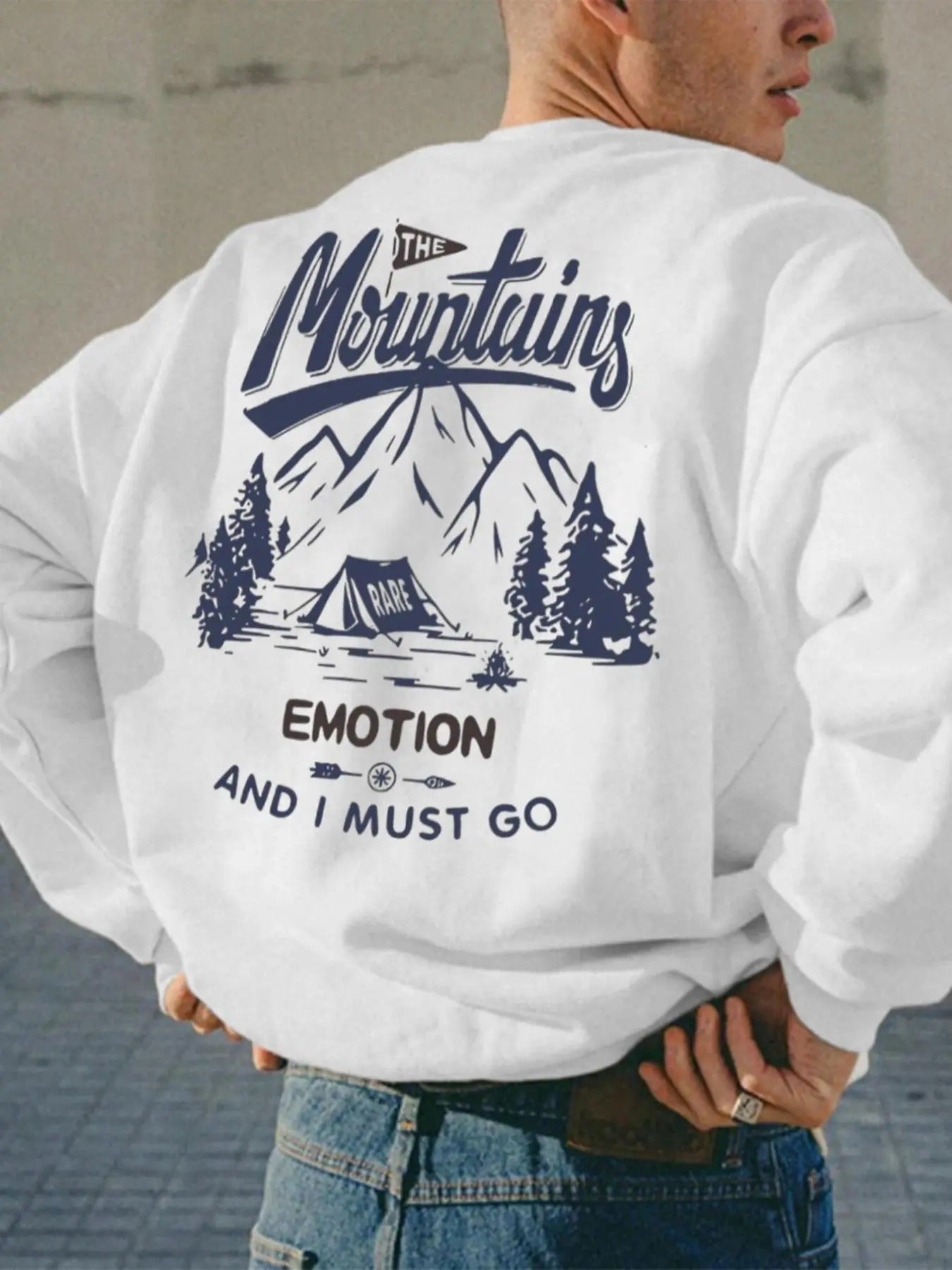 Men's Letter Print Round Neck Sweatshirt, Regular Fit Casual Fashion Mountain Print Long Sleeve Pullover for Daily Wear,...
