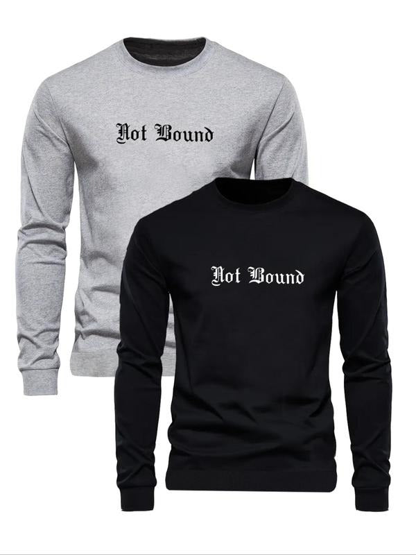 Men's Letter Print Round Neck Sweatshirt, Regular Fit Casual Long Sleeve Crew Neck Pullover for Fall & Winter, Men's...