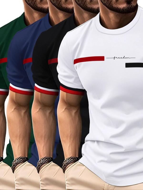 Men's Letter Print Round Neck Tee, Casual Short Sleeve T-shirt for Summer, Regular Fit Menswear for Daily Wear Hoodie,...