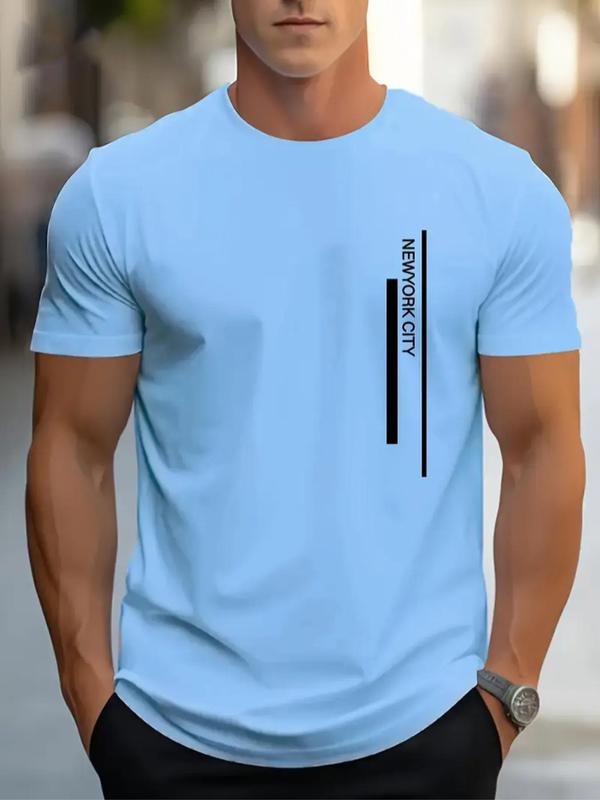 Men's Letter Print Round Neck Tee, Regular Fit Casual Short Sleeve Crew Neck T-Shirt for Daily Wear, Fashion Men's Top...