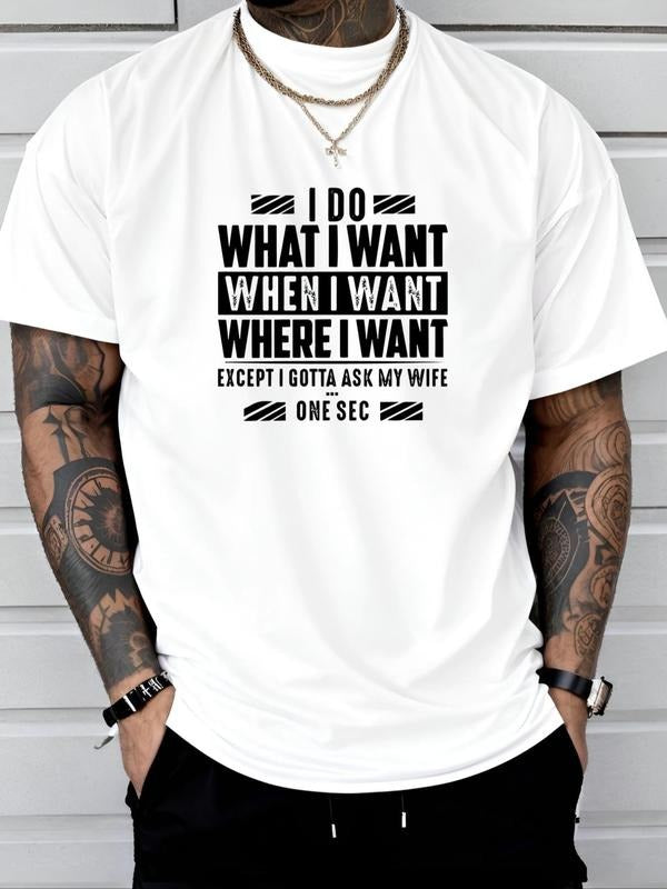 Men's Letter Print Round Neck Tee, Regular Fit Casual Short Sleeve Crew Neck T-Shirt for Daily Wear, Men's Top for All...
