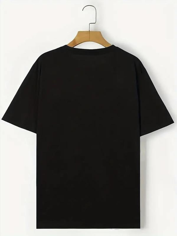 Men's Letter Print Round Neck Tee, Regular Fit Casual Short Sleeve Crew Neck T-Shirt for Daily Wear, Men's Top for All...