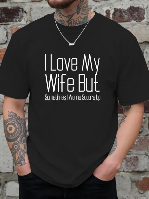 Men's Letter Print Round Neck Tee, Regular Fit Casual Short Sleeve Crew Neck T-Shirt for Daily Wear, Men's Top for All...