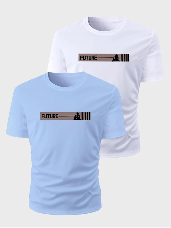 Men's Letter Print Round Neck Tee, Regular Fit Casual Short Sleeve Crew Neck T-Shirt for Daily Wear, Men's Top for All...