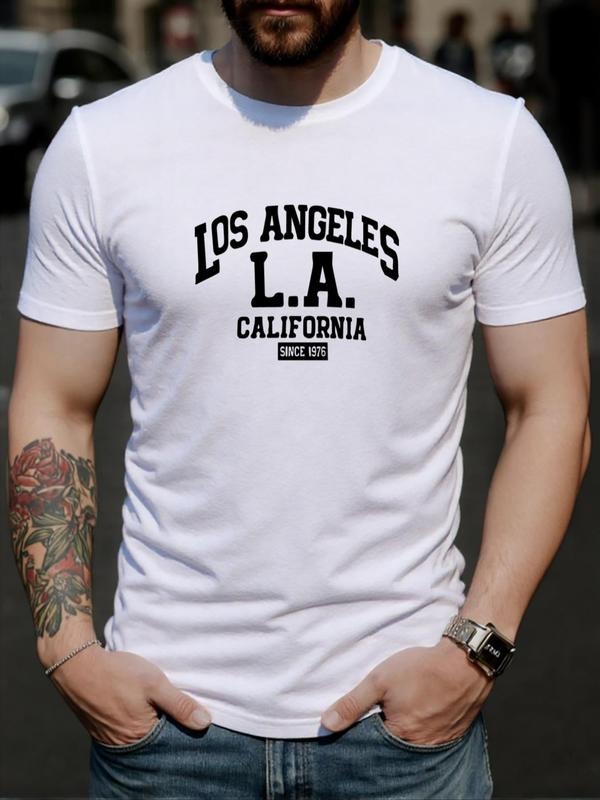 Men's Letter Print Round Neck Tee, Regular Fit Casual Short Sleeve Crew Neck T-Shirt for Daily Wear, Men's Top for All...