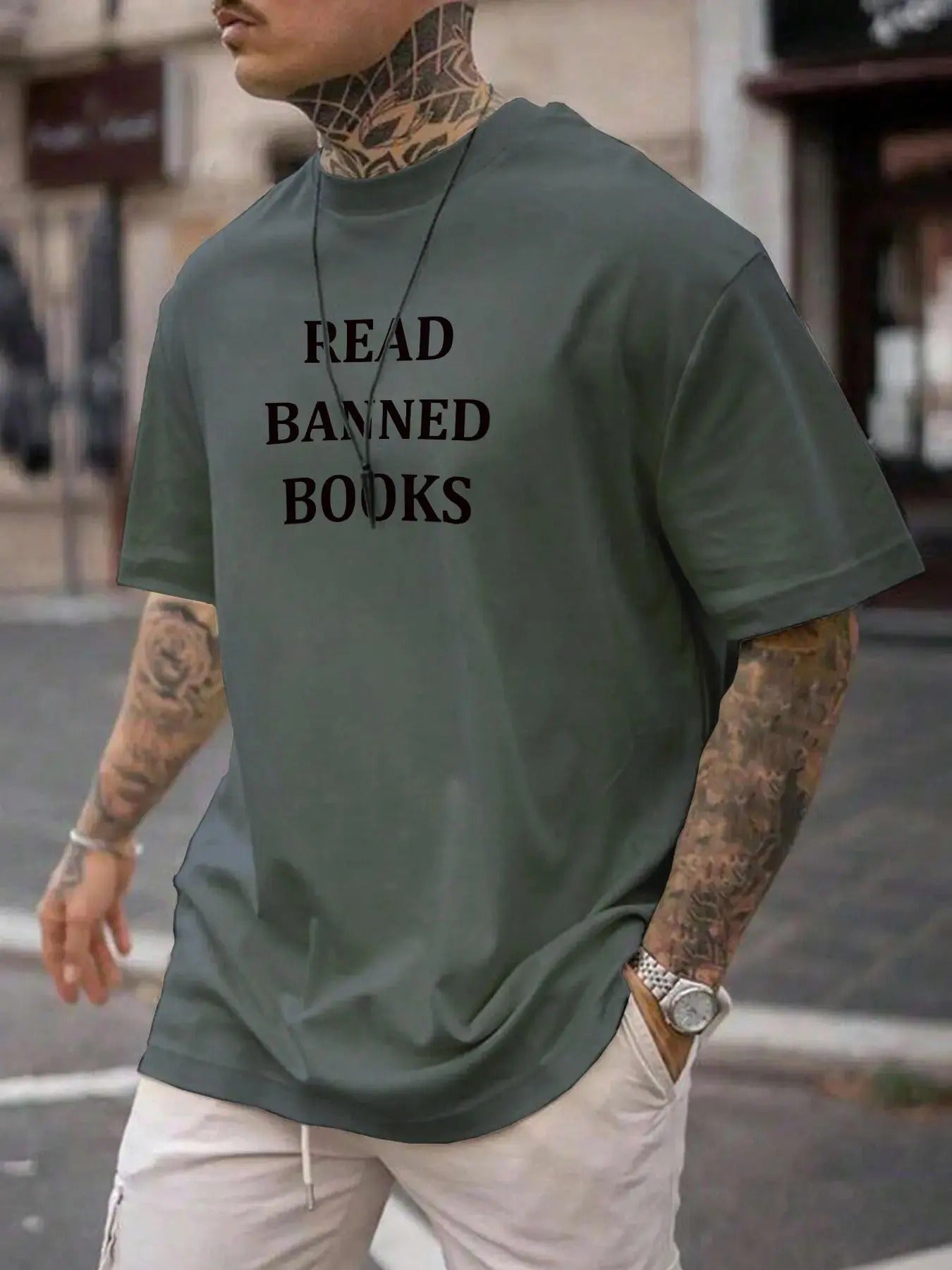 Men's Letter Print Round Neck Tee, Regular Fit Casual Short Sleeve Crew Neck T-Shirt for Summer, Fashion Men's Top for...