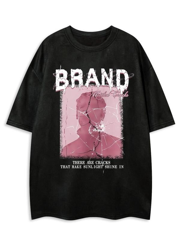 Men's Letter Print Round Neck Tee, Regular Fit Casual Short Sleeve Crew Neck T-Shirt for Summer, Fashion Men's Top for...