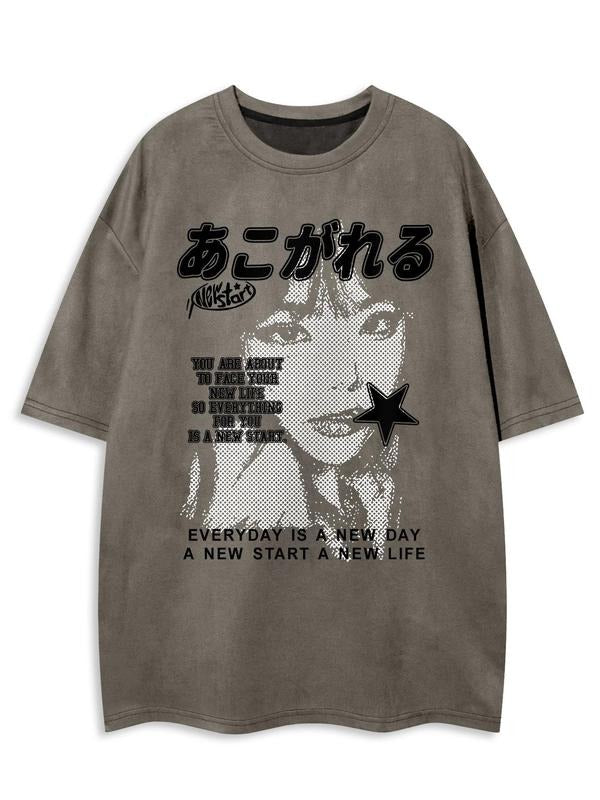 Men's Letter Print Round Neck Tee, Regular Fit Casual Short Sleeve Crew Neck T-Shirt for Summer, Fashion Men's Top for...