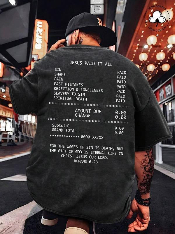 Men's Letter Print Round Neck Tee, Regular Fit Casual Short Sleeve Crew Neck T-Shirt for Summer, Fashion Men's Top for...