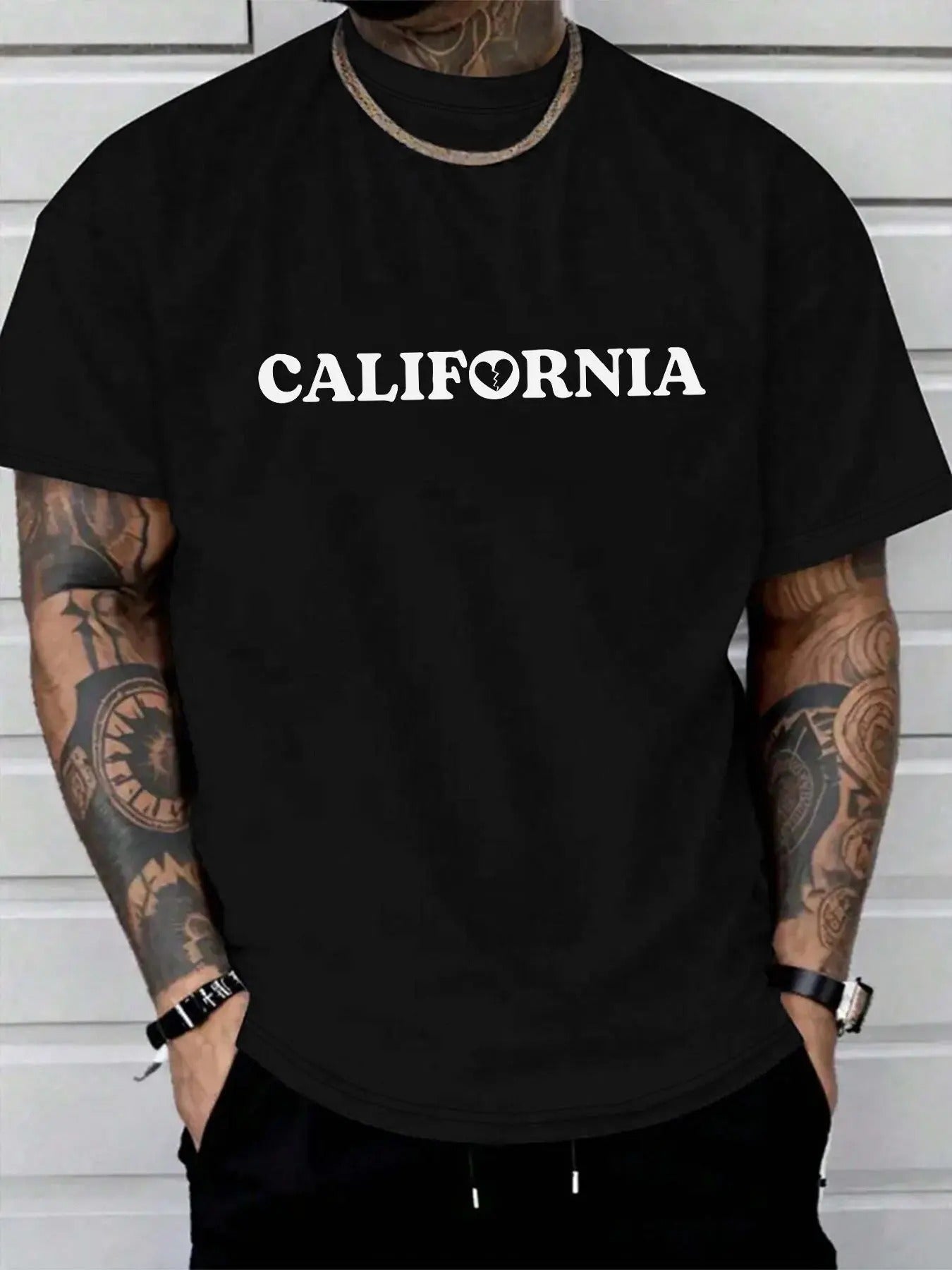 Men's Letter Print Round Neck Tee, Regular Fit Casual Short Sleeve Crew Neck T-Shirt for Summer, Fashion Men's Top for...