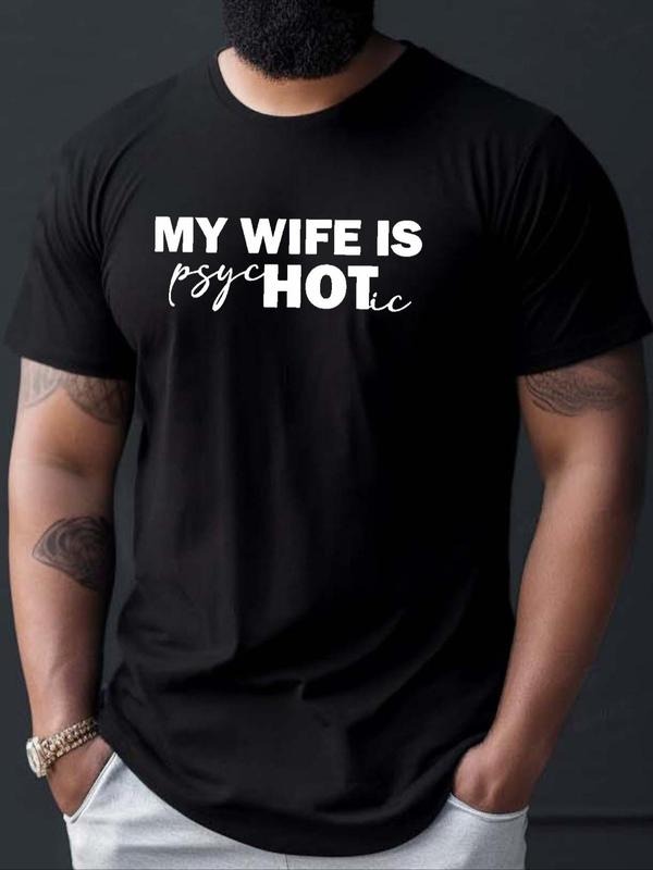 Men's Letter Print Round Neck Tee, Regular Fit Short Sleeve Crew Neck T-Shirt for Daily Wear, Casual Summer Top for Men...