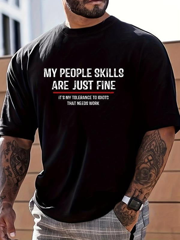 Men's Letter Print Round Neck Tee, Regular Fit Summer Clothes Crew Neck Short Sleeve T-Shirt for Men, Casual Comfy...