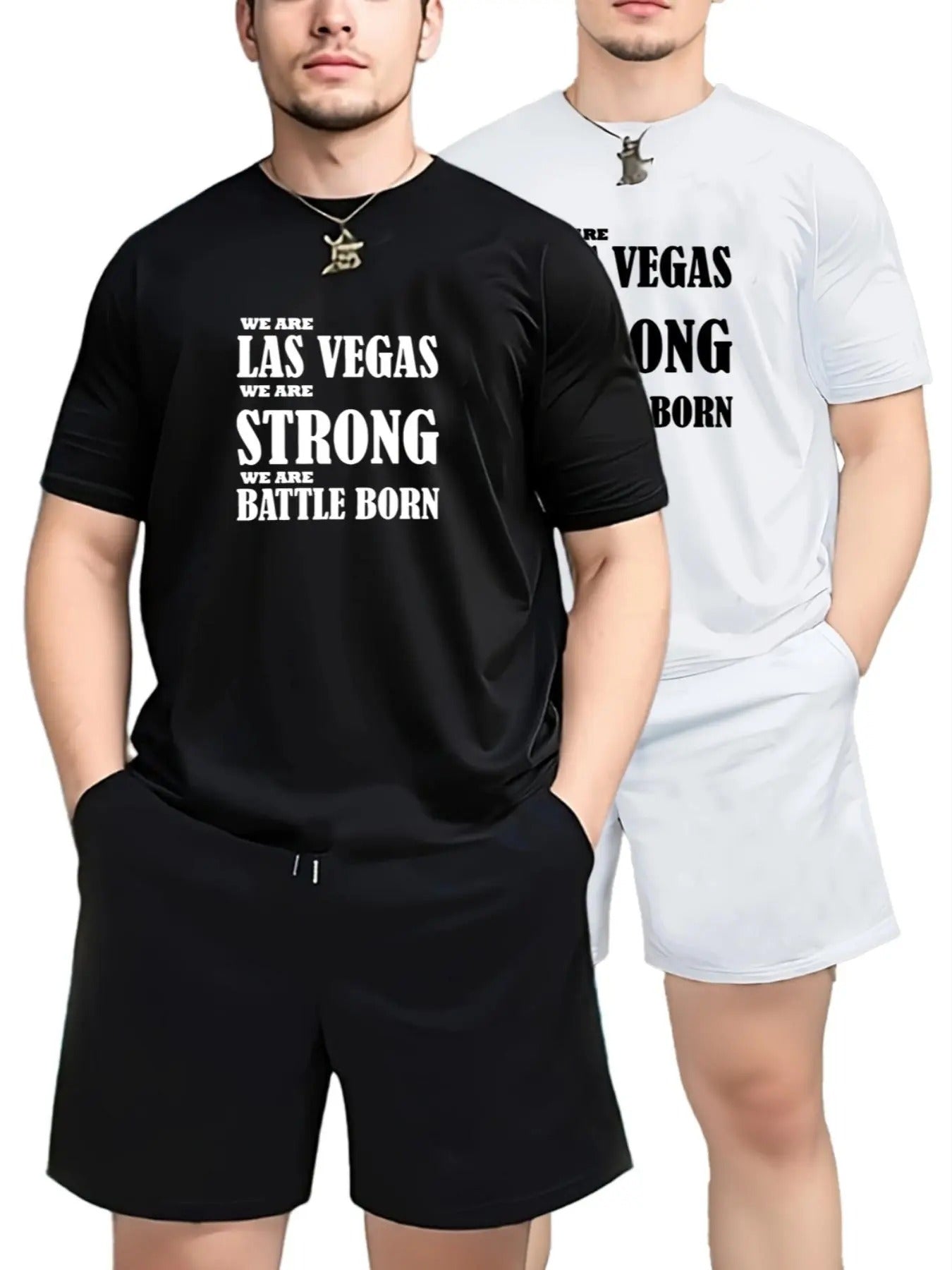 Men's Letter Print Short Sleeve Tee & Pocket Shorts Set, Casual Round Neck T-shirt & Shorts, Men's Summer Clothes Hoodie,...