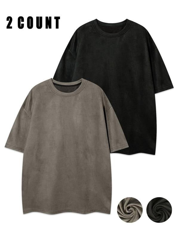 Men's Letter Print Suede Tee, Regular Fit Casual Short Sleeve Round Neck T-shirt for Summer, Men's Top for Daily Wear,...