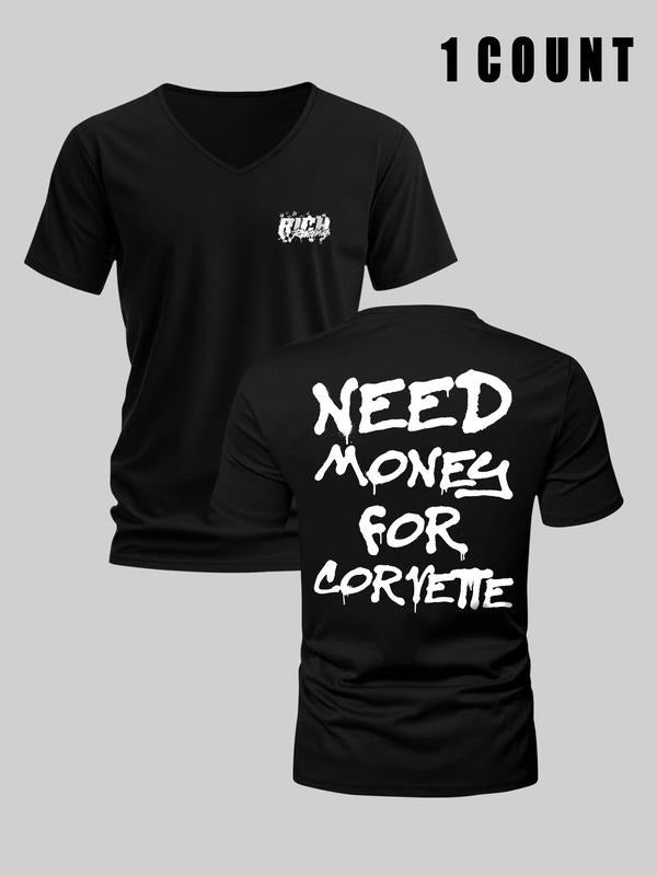 Men's Letter Print V Neck Tee, Loose Casual Short Sleeve T-shirt for Summer, Men's Top for Daily Wear Hoodie, Sweatshirt