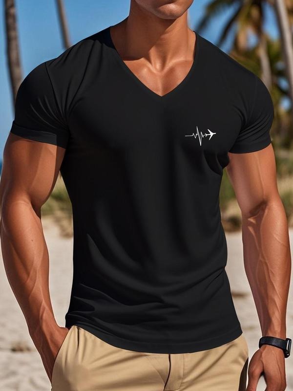 Men's Letter Print V Neck Tee, Regular Fit Casual Short Sleeve T-shirt for Summer, Men's Top for Daily Wear Hoodie,...