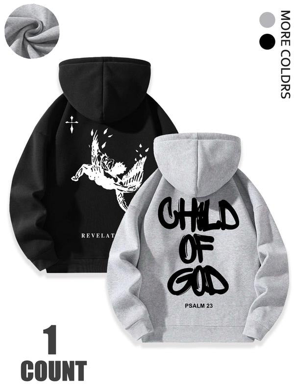 Men's Letter Print Zipper Hoodie, Casual Regular Fit Drop Shoulder Long Sleeve Hooded Sweatshirt for Fall & Winter, Men's...