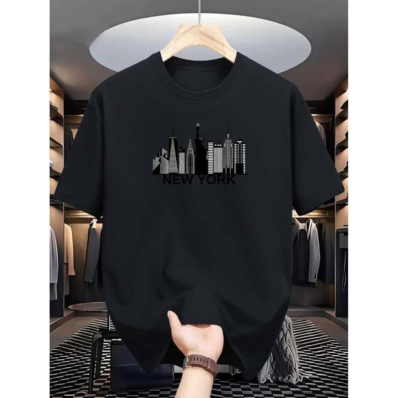 Men's Light Blue New York City Skyline Graphic T-Shirt