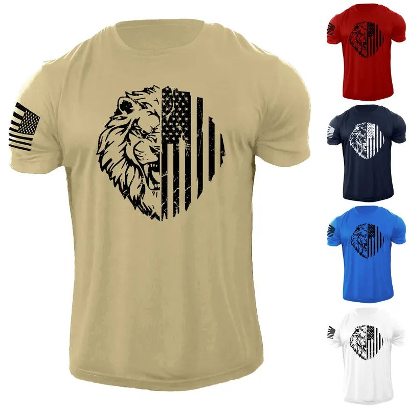 Men's Lion USA Flag T Shirt Distress American Patriotic 100% Cotton Hoodie, Sweatshirt | HypeDripTees.com