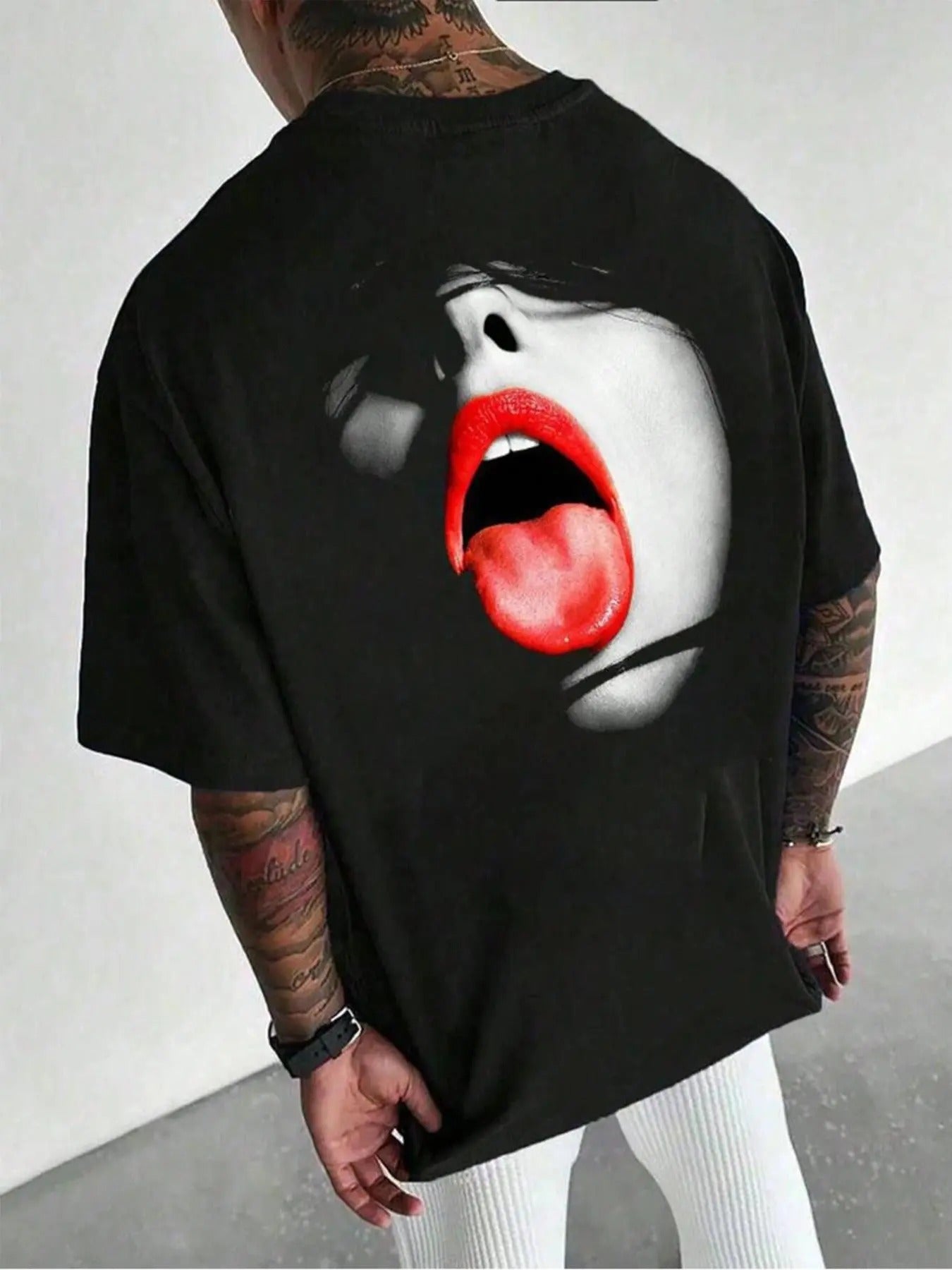 Men's Lip Print Round Neck Graphic Tee, Loose Casual Short Sleeve T-shirt for Summer, Men's Top for Daily Wear, Tropical...