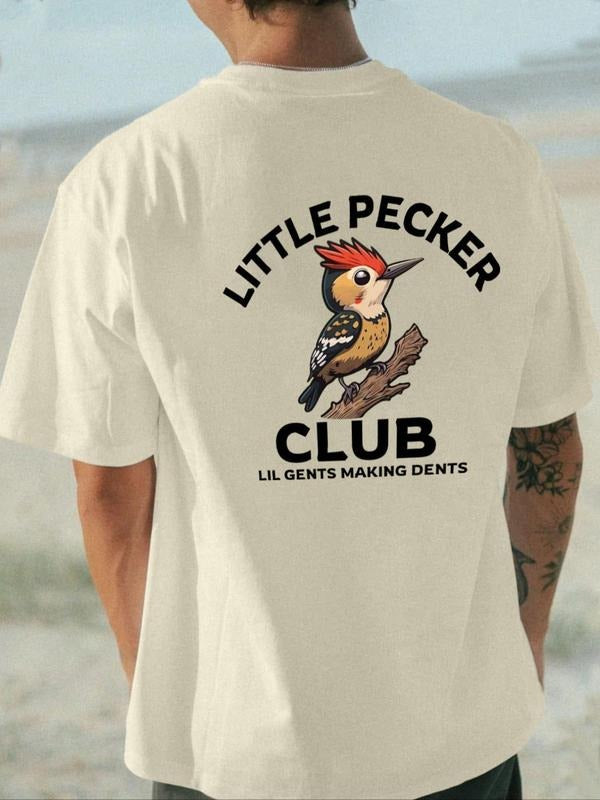 Men's Little Pecker Club T-shirt, Loose Casual Bird Print Short Sleeve T-shirt for Summer, Men's Top for Daily Wear,...