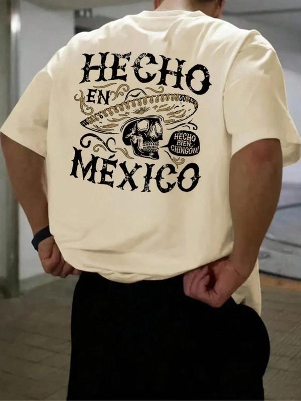 Men's Mexico Flag & Skull Print Round Neck Tee, Loose Casual Short Sleeve T-shirt for Summer, Men's Top for Daily Wear,...