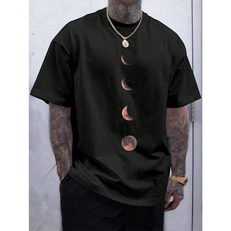 Men's Moon Pattern Round Neck Short Sleeve T-Shirt Made in USA Hoodie, Sweatshirt | HypeDripTees.com