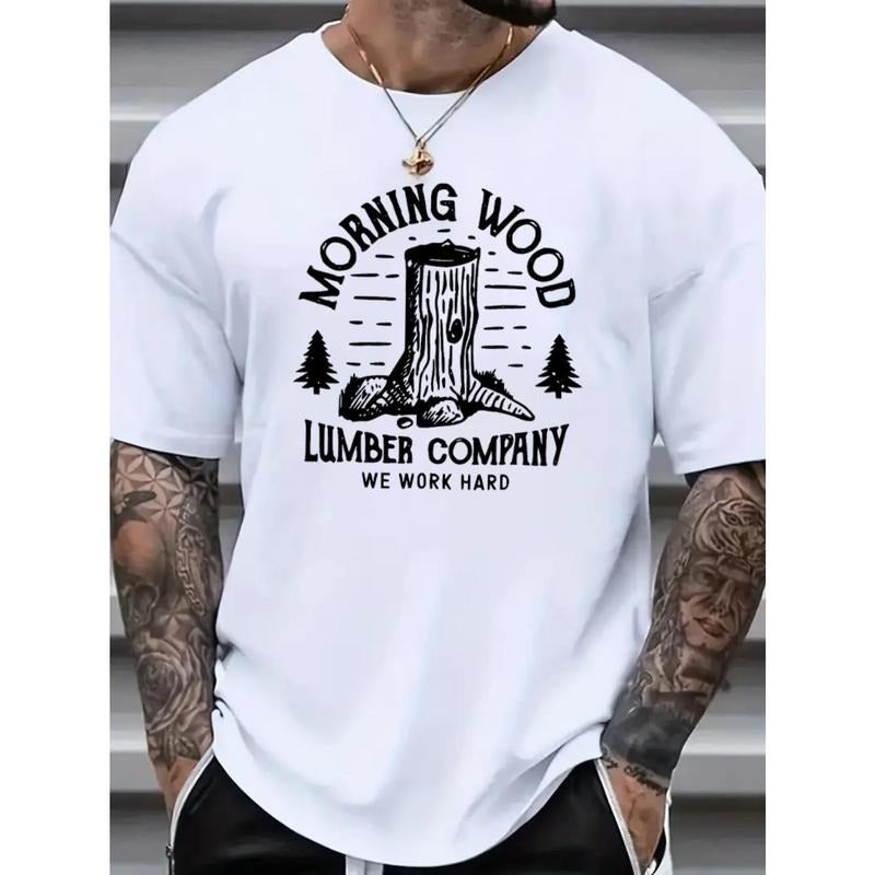 Men's Morning Wood Print T-Shirt - Relaxed Fit, Elastic, Breathable, Short Sleeve - For Men - Casual Wear