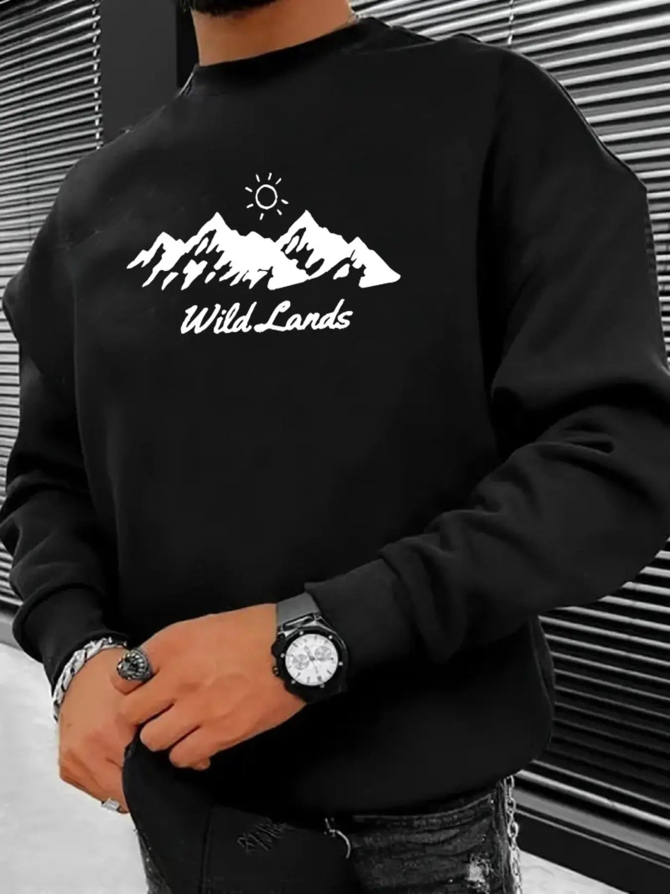 Men's Mountain & Letter Print Drop Shoulder Sweatshirt, Regular Fit Casual Soft Comfy Long Sleeve Round Neck Pullover for...