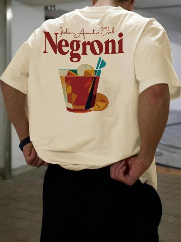 Men's Negroni & Letter Print Round Neck Tee, Loose Casual Short Sleeve T-shirt for Summer, Men's Top for Daily Wear,...