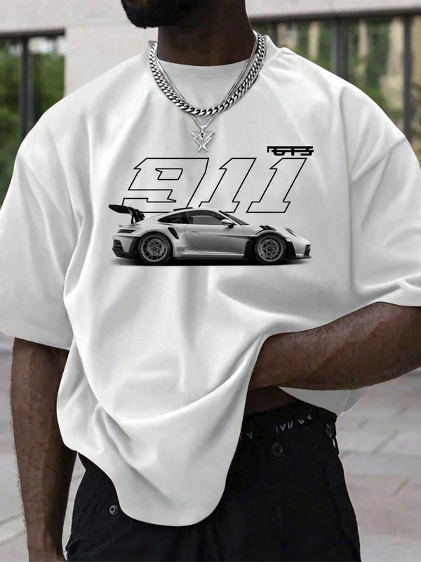 Men's Number 91 Graphic Print Round Neck Tee, Loose Casual Short Sleeve T-shirt for Summer, Men's Top for Daily Wear...