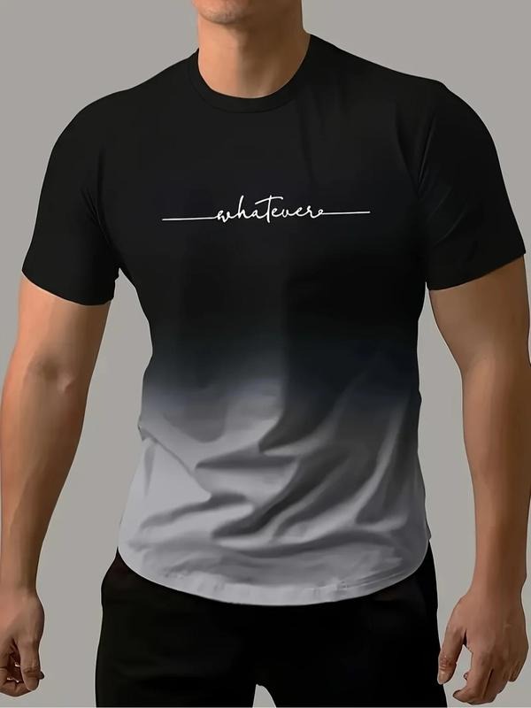 Men's Ombre & Letter Print Short Sleeve Graphic Tee, Regular Fit Casual Trendy Crew Neck T-shirt for Daily Wear, Men's...
