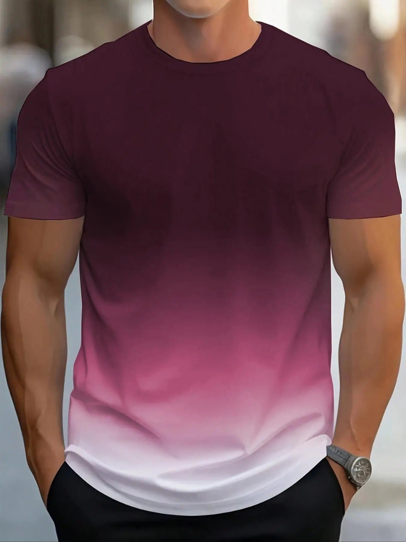 Men's Ombre Print Round Neck Tee, Regular Fit Casual Short Sleeve Crew Neck T-shirt for Spring & Fall, Fashion Men's Top...