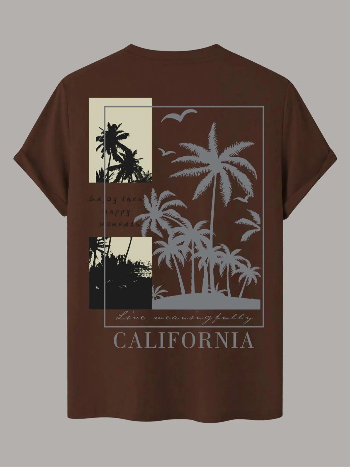 Men's Palm Tree Graphic Print Round Neck Tee, Regular Fit Casual Short Sleeve T-shirt for Summer, Men's Top for Daily...