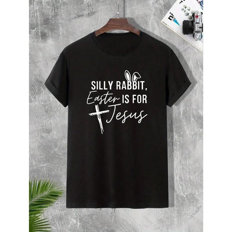 Men's Rabbit Ear & Slogan Print Round Neck Short Sleeve T-Shirt Made in USA Hoodie, Sweatshirt | HypeDripTees.com