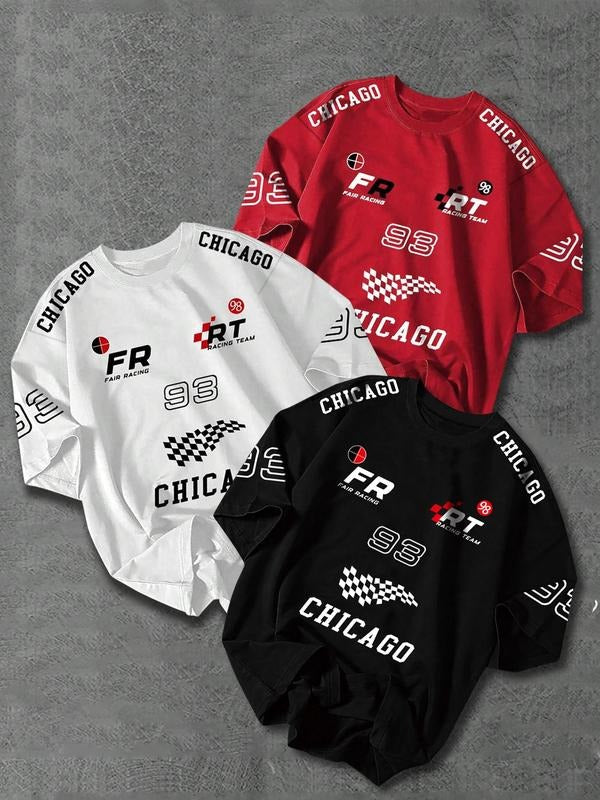 Men's Race Car Print Short Sleeve Pajama Tee, Regular Fit Casual Comfy Round Neck T-shirt for Summer, Men's Sleepwear for...