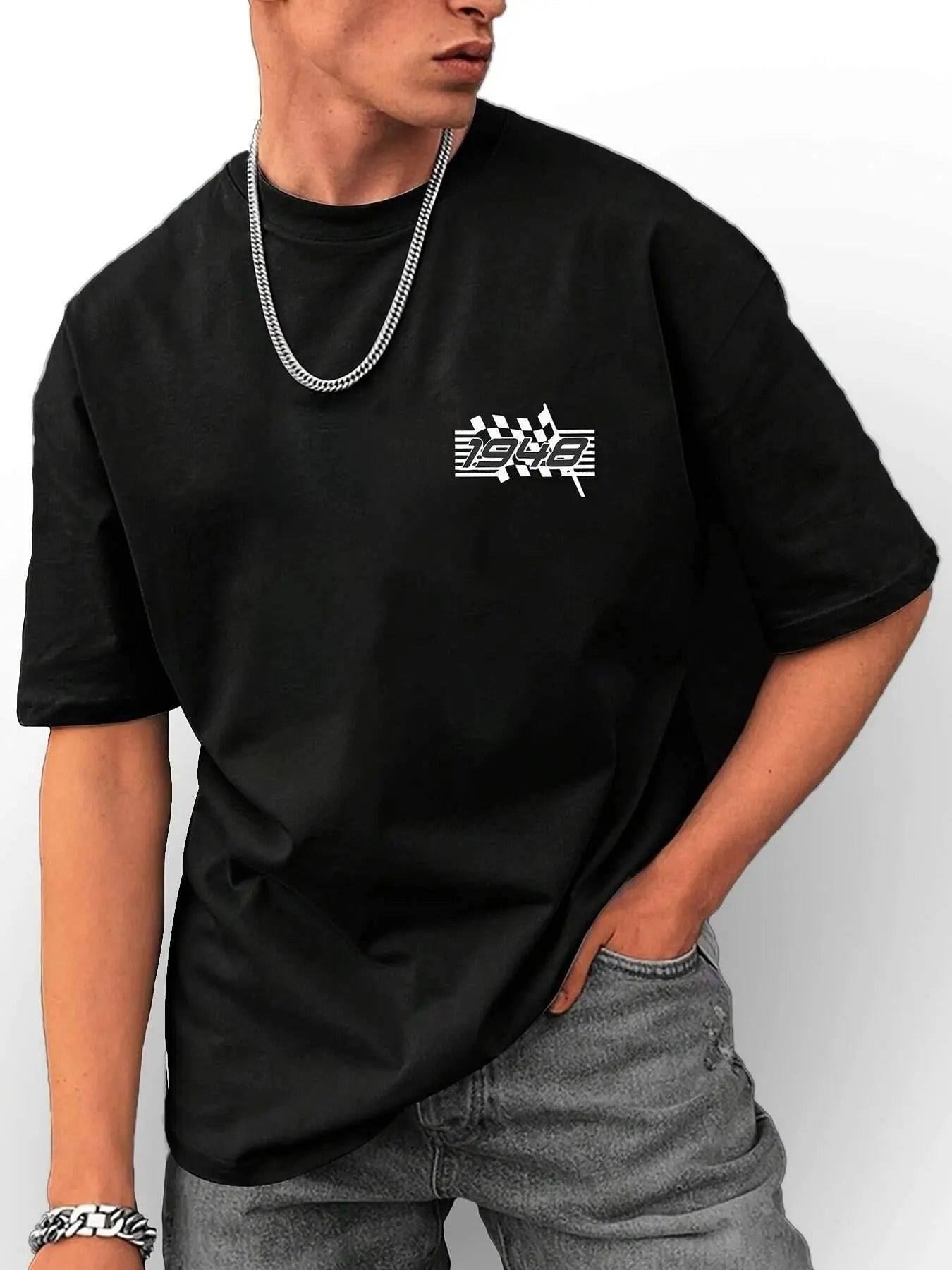 Men's Racing Pattern Print Round Neck Tee, Loose Casual Fashion Short Sleeve Crew Neck T-shirt for Summer, Men's Top for...
