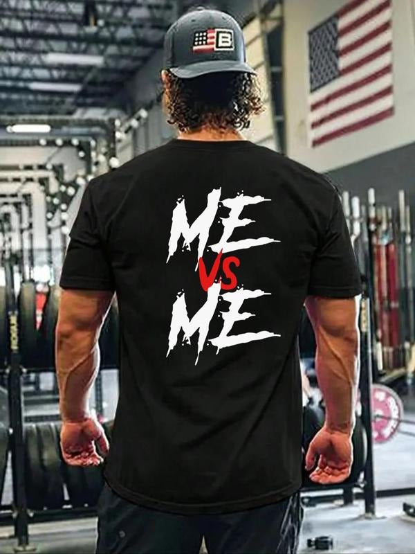 Men's Regular Fit " Me VS Me " Letter Print Round Neck Tee, Street Fashion Short Sleeve T-shirt for Daily Wear, Casual...
