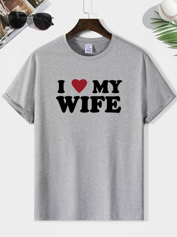Men's Regular Fit "I Love My Wife" Print Round Neck Tee, Casual Short Sleeve Crew Neck T-shirt for Summer, Fashion Men's...